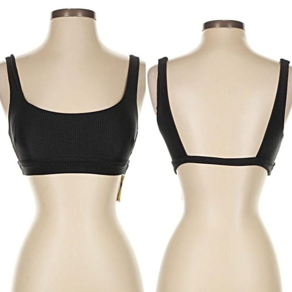 NWT Aerie Swim Scoop Ribbed Open Back Black Bikini Top